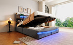 Upholstered Bed with USB-C Charging, LED Ambient Lighting and Hydraulic Storage, Grey