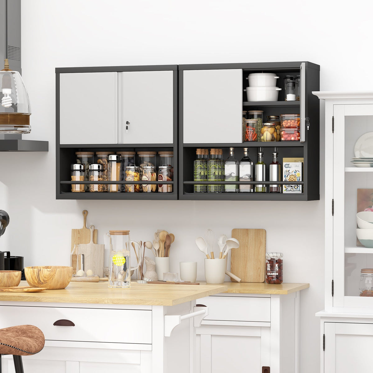 Storage Cabinet with 2 Doors and Adjustable Shelves, Black Metal