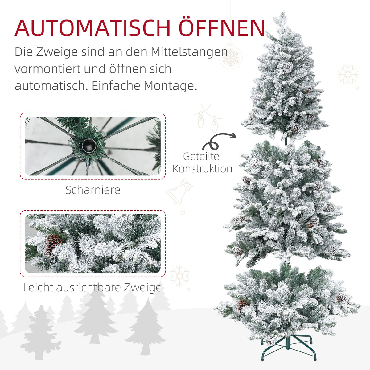 Artificial Christmas Tree, Snow & Pine Cones, Realistic, Flame-Retardant, 183 cm, Green