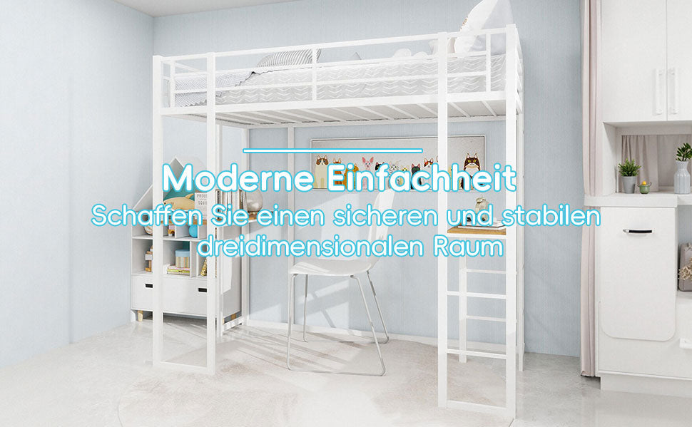 Children's Loft Bed L-Shaped Desk Railing Versatile Stairs Iron Frame