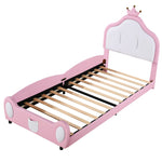 Upholstered Children's Bed 90x200cm Patchwork Design Faux Leather Pink