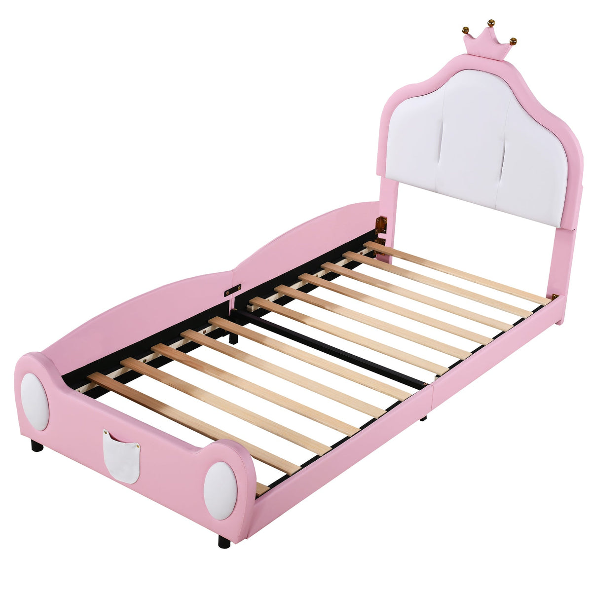 Upholstered Children's Bed 90x200cm Patchwork Design Faux Leather Pink