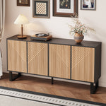 Sideboard, Minimalist with 3D Striped Front and Extra Large Storage, Black Wood Grain