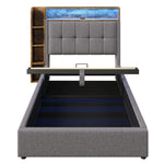 Upholstered Bed 90x200cm Storage LED USB/Type-C App Control - Linen Grey