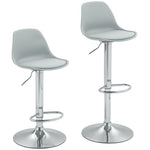 Bar Stool Set of 2, Padded with Steel Frame, Height-Adjustable, Faux Leather Grey