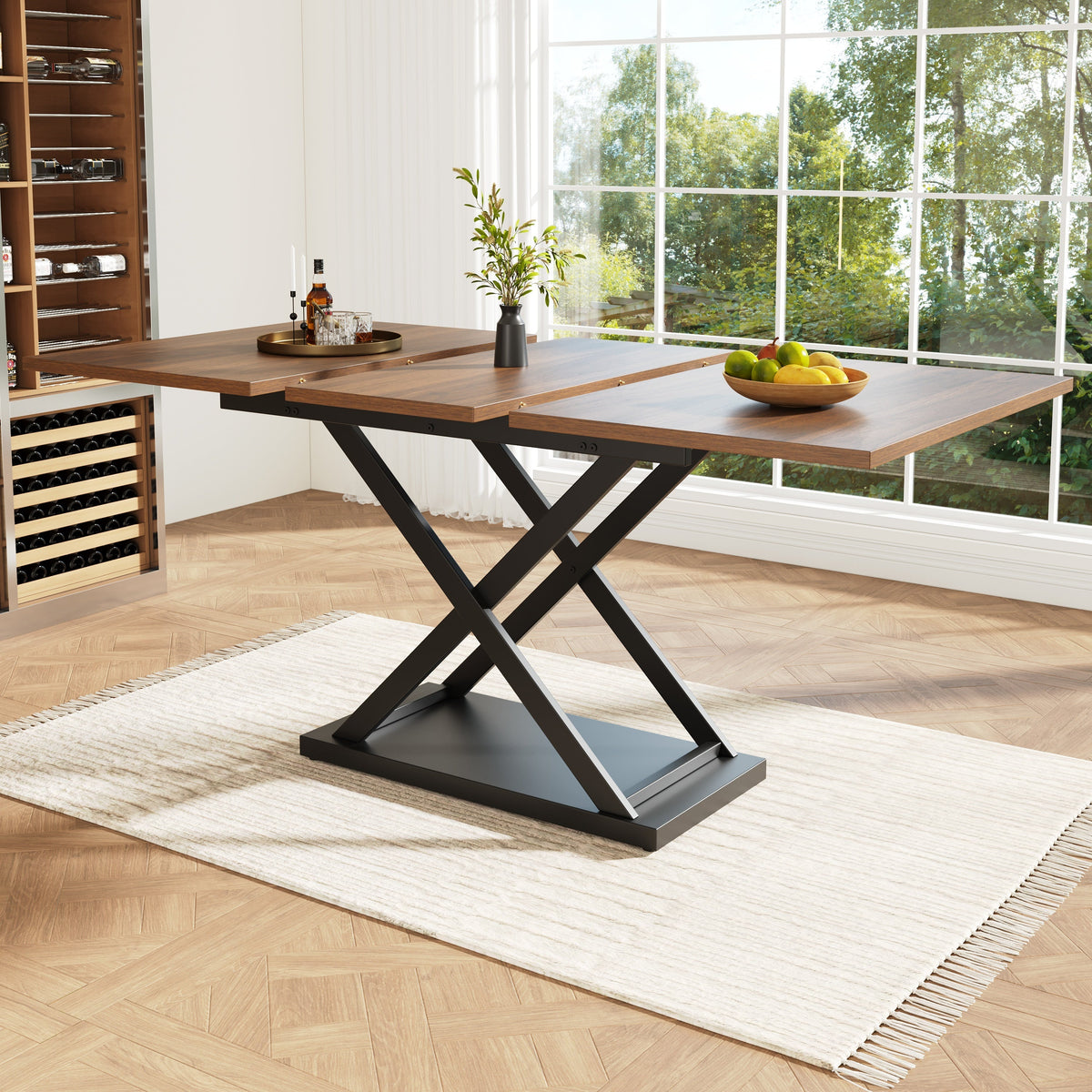 Telescopic Dining Table Extendable 120-160cm Crossed Iron Legs - Walnut