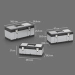 Tool Case, 3 Empty Tool Boxes with Removable Tray, Stainless Steel, Black + Silver
