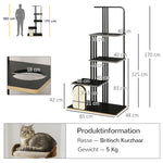 Cat Tree Large 170cm Cushion 3 Platforms Steel Black