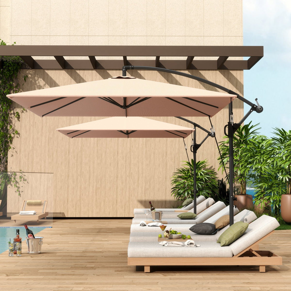 Cantilever Parasol Ø260 cm UV 50+ Water-Repellent Tiltable with Crank & Stand, Khaki