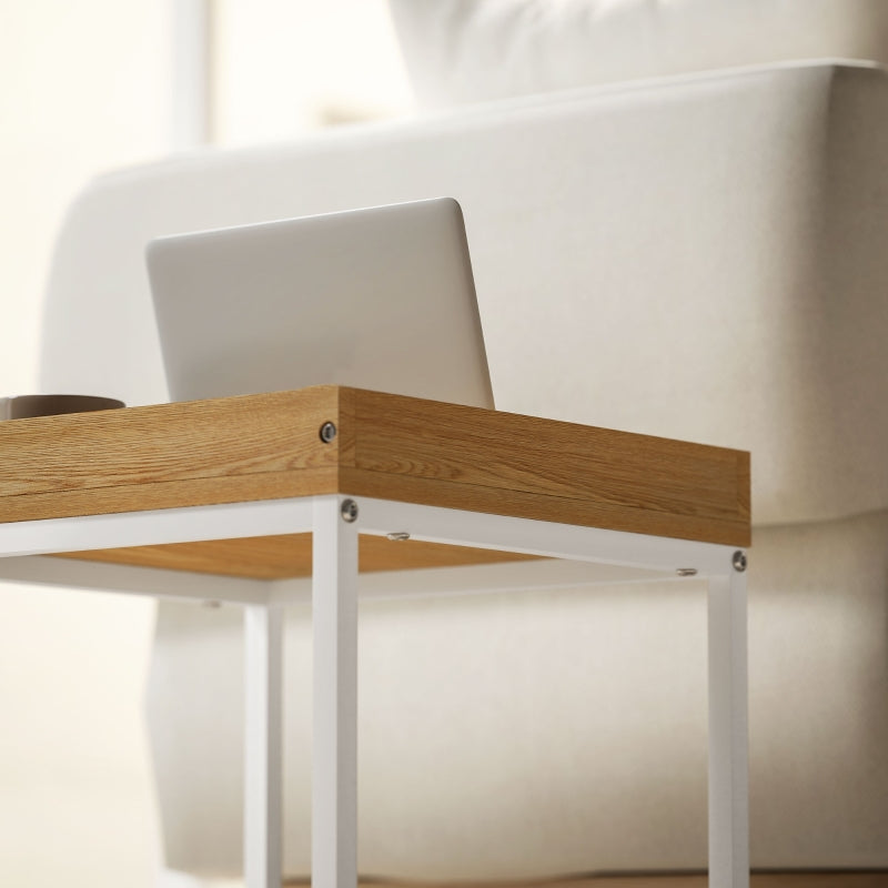 Coffee Table, Set of 2, Square, White MDF/Metal