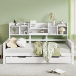 Extendable Sofa Bed 90x200cm with Pull-Out Bed & Storage, White Wood