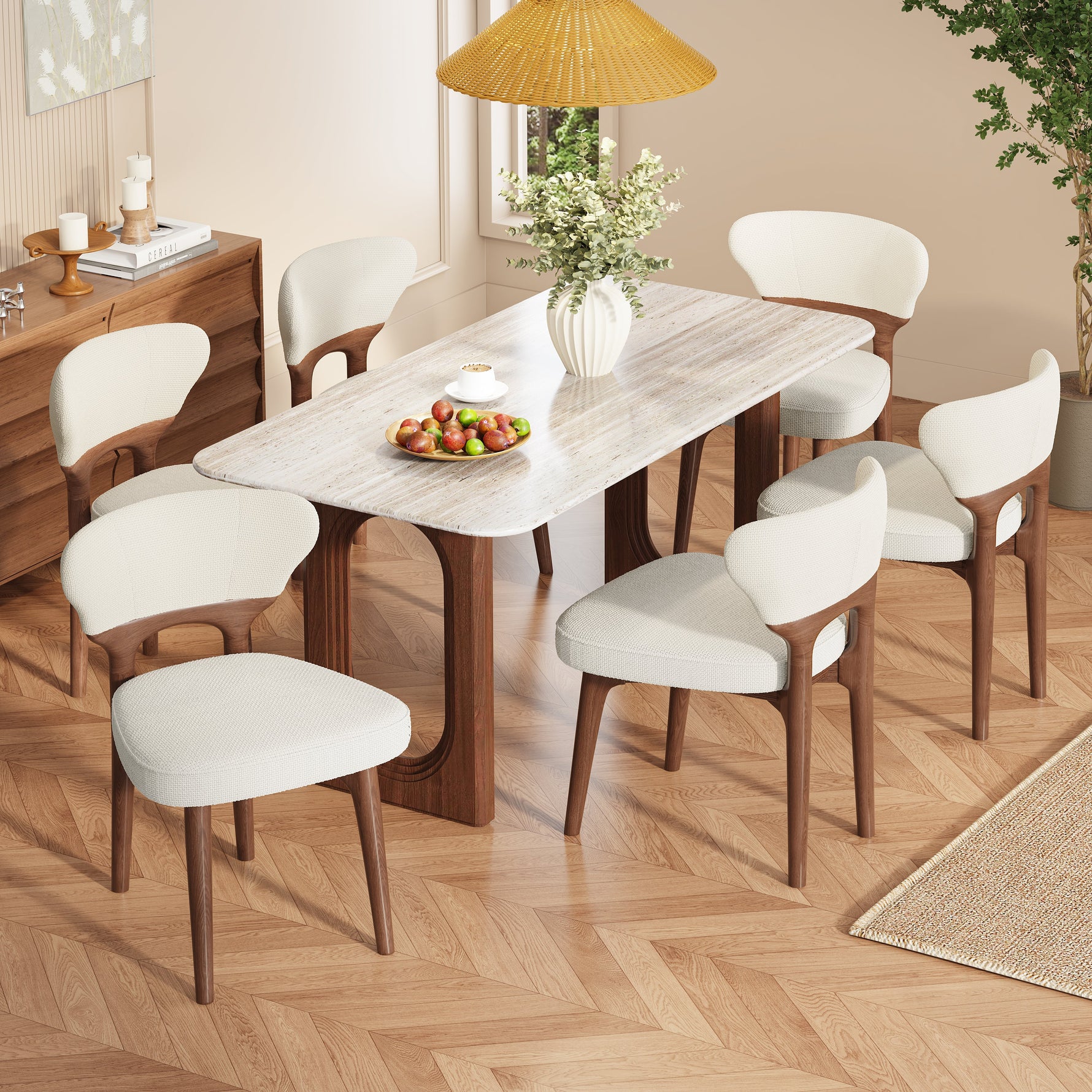 Solid Wood Dining Chairs, Set of 2, Modern Comfortable and Breathable, Light Beige Chenille