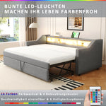 Upholstered Bed Pull-out Sofa Bed 90/180 x 190 cm with Storage, LED, USB, Slatted Frame, Light Grey