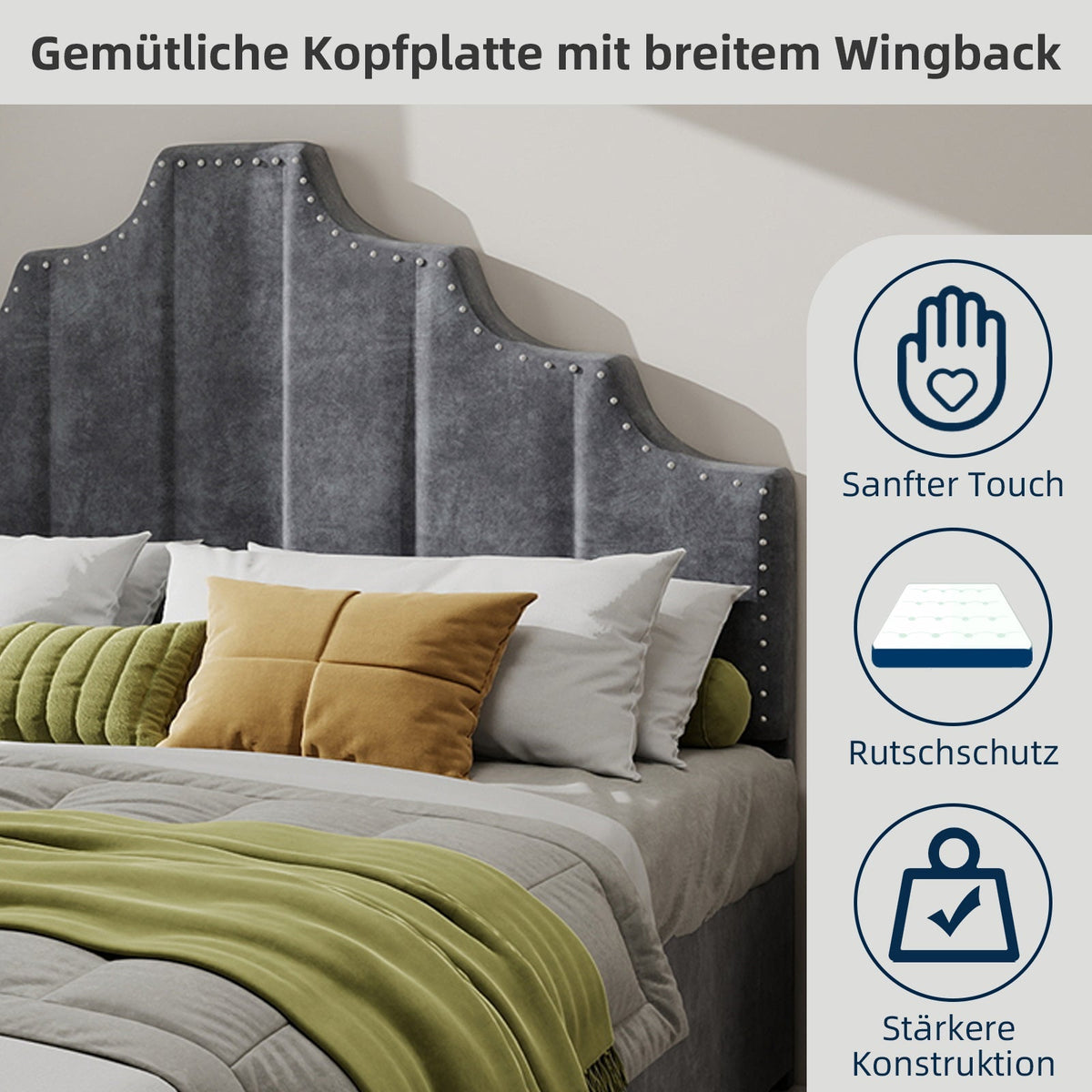 Modern Minimalist Soft Bed, 160*200CM, Gray