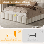 Upholstered Double Bed 140x190cm, Hydraulic Storage, White Bouclé