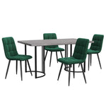 5-Piece Dining Set Modern 140x80cm Table Black Metal Legs - Grey MDF Dark Green Velvet
