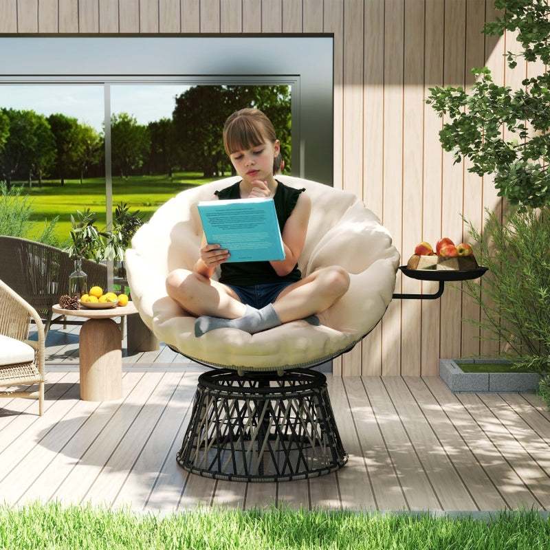 Papasan Chair, 360° Rotatable Wicker with Cushion Ø90 cm, Beige