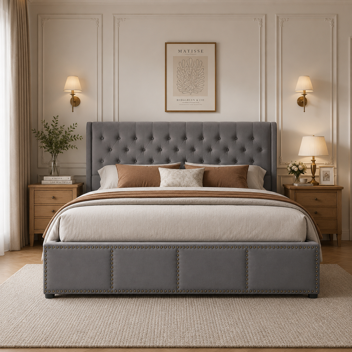 Daybed Sofa Bed 90x200cm with LED & Pull-Out Bed, Grey Linen