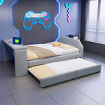 Children's Bed 140x200 with Desk & Guest Bed in Grey Velvet
