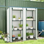 Greenhouse Pent Roof Double Doors Shelves Winterproof 144x48x152cm Foil Steel, White