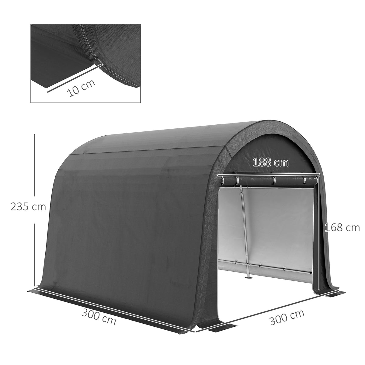 Foil-Lined Garden Shed 3x3m UV/Water-Repellent Two Roller Doors, Steel/PE Grey