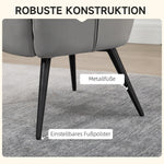 Wingback Chair with Footstool, Upholstered, Velvet Look, Light Grey