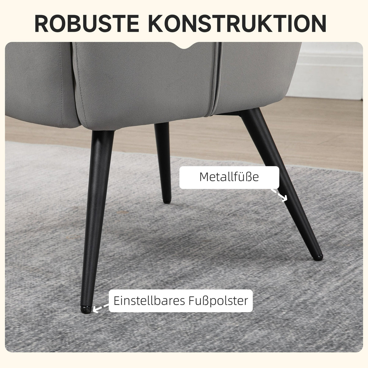 Wingback Chair with Footstool, Upholstered, Velvet Look, Light Grey