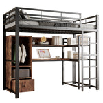 Loft Bed 140x200cm Metal LED Desk Drawer Shelves Stairs - Black