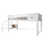 Low Loft Bed for Children with Storage Ladder and Metal Frame, 90x200cm, White