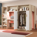 Multifunctional Loft Bed 90x200 with Desk, Wardrobe & Storage, Wood