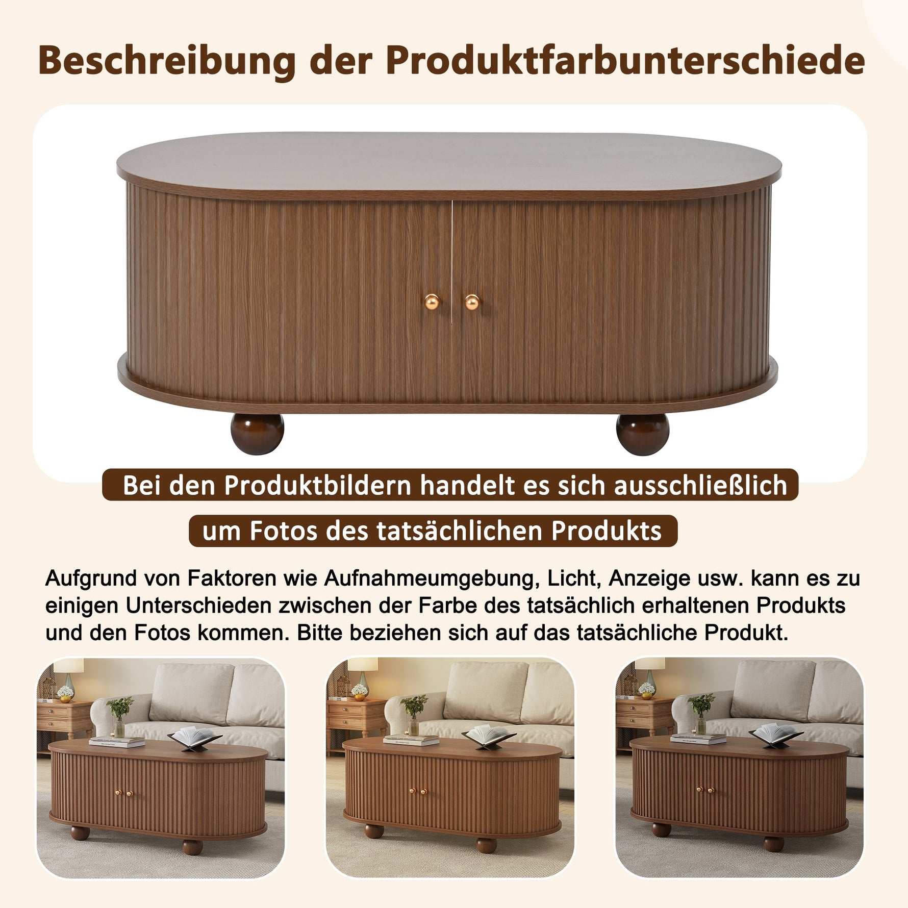 Coffee Table, 100 x 50 x 40 cm, Storage with Sliding Doors, Walnut