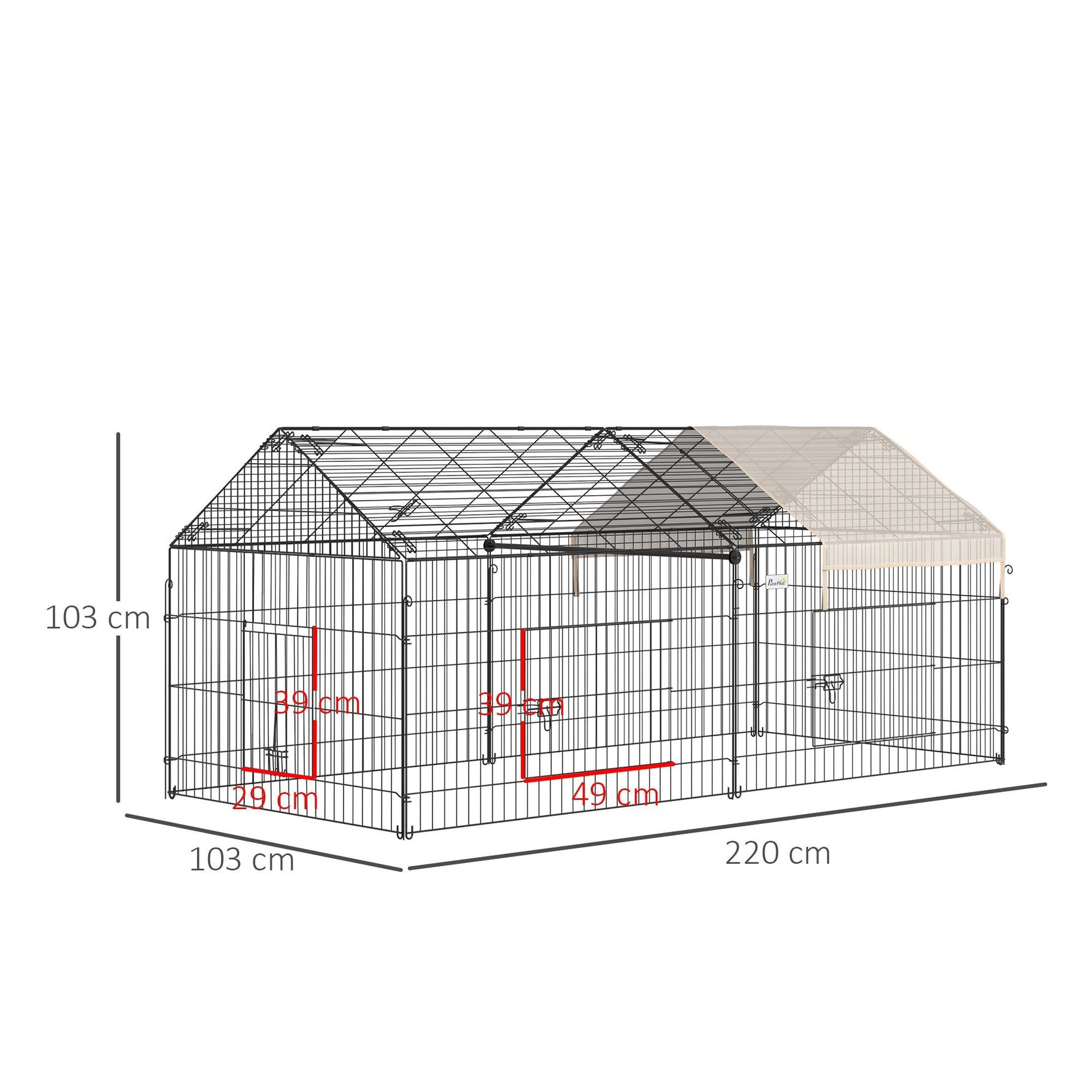 Outdoor Enclosure, Sun Protection, Rabbit Hutch, Metal, Beige and Black