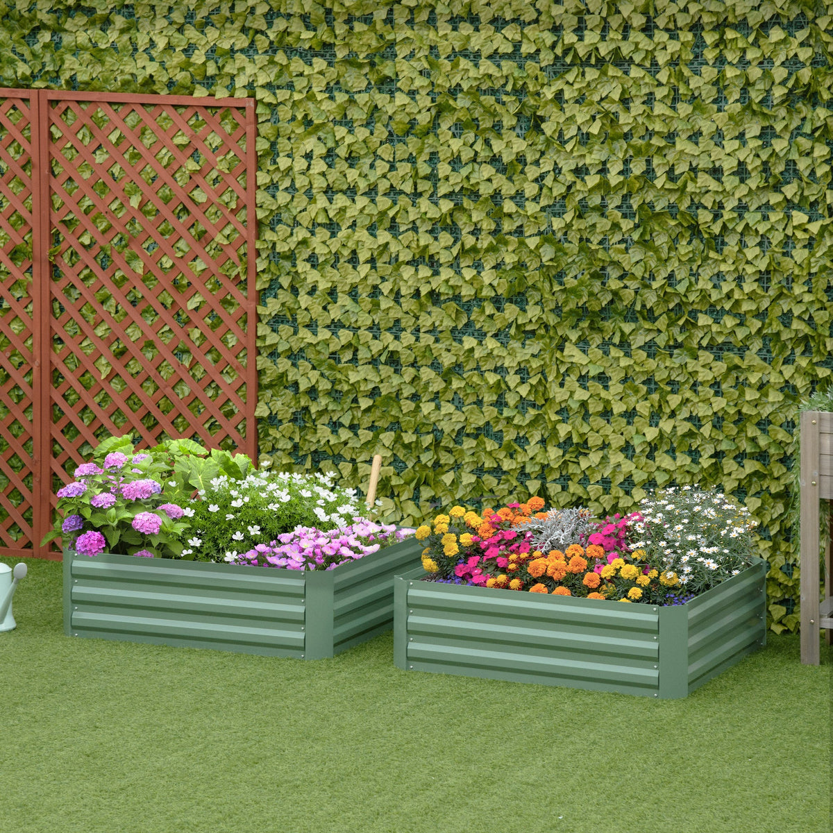 Garden Bed Planter 100x100x30cm for Vegetables & Flowers, Galvanized Steel Green