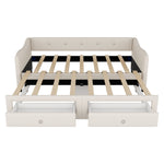 Daybed Sofa Bed 90x200cm Pull-Out Storage Drawers Linen Beige