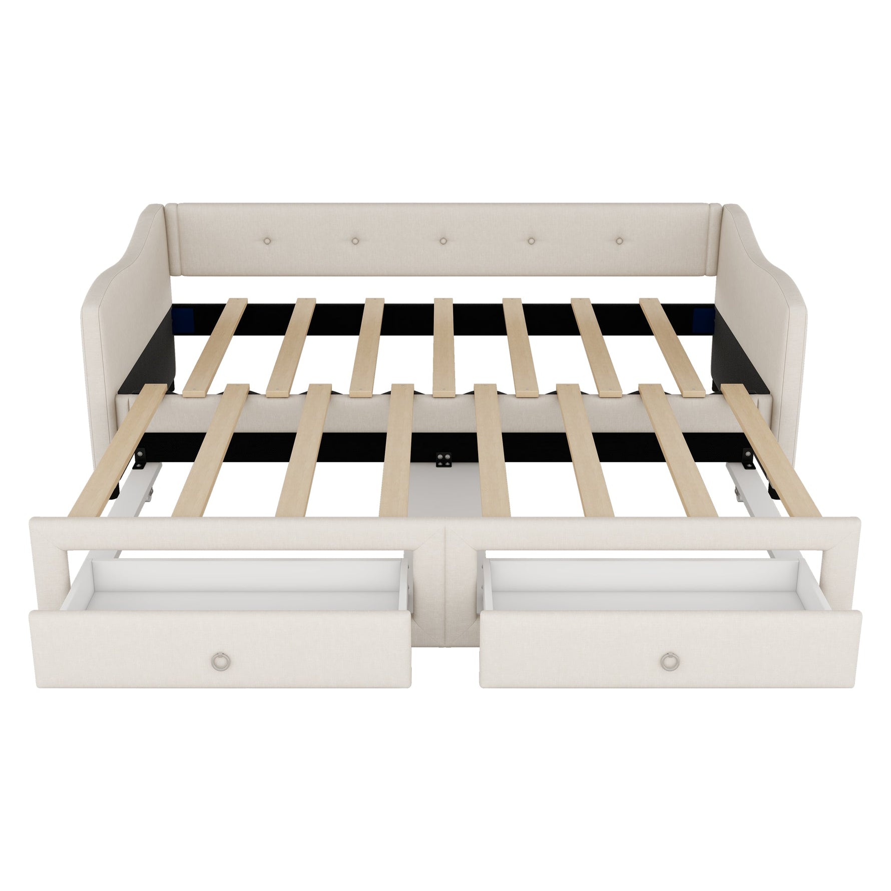 Daybed Sofa Bed 90x200cm Pull-Out Storage Drawers Linen Beige