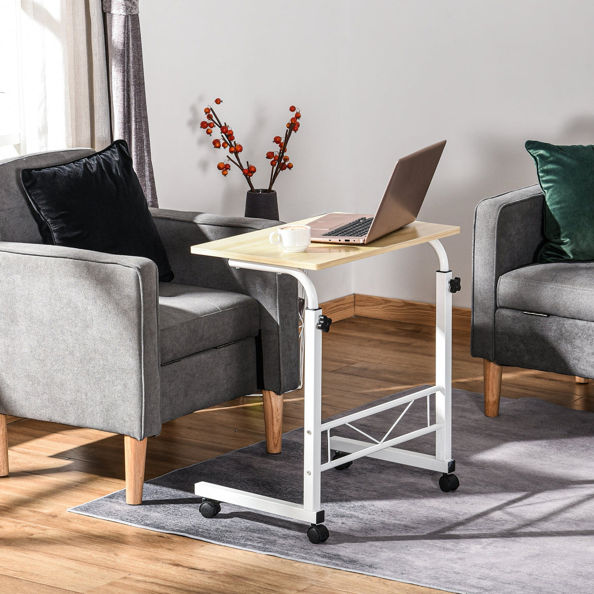 Side Table Adjustable Mobile C-Table, Chipboard & Steel