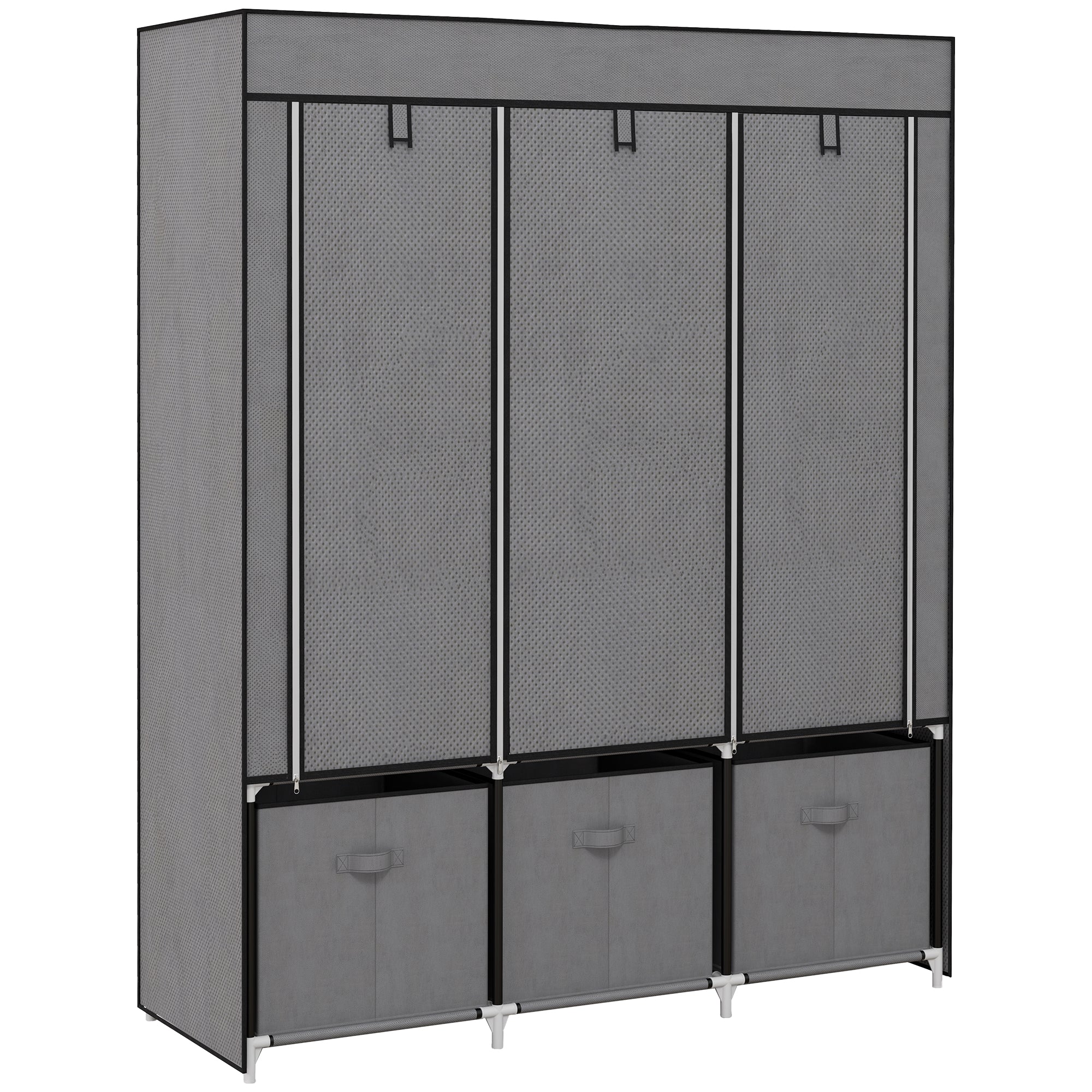 Foldable Wardrobe with Zipper Storage, Non-Woven Fabric, Dark Grey