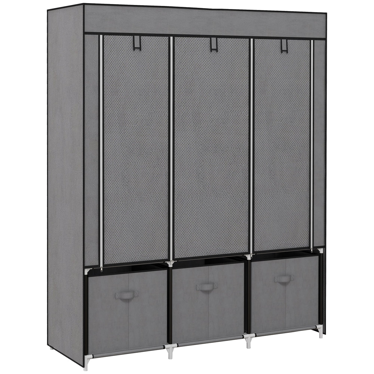 Foldable Wardrobe with Zipper Storage, Non-Woven Fabric, Dark Grey
