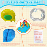 Multifunctional Outdoor Bouncy Castle with Blower, Water Slide, Trampoline, Basketball Hoop, Water Gun, 2 Pool Areas, 1 Large and 1 Small Slide