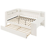 Upholstered Daybed 140x200 with USB, LED, Pull-Out Bed and Desk, White