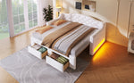 Upholstered Daybed with Two Drawers and LED Lighting, 90x200 to 180x200cm, White