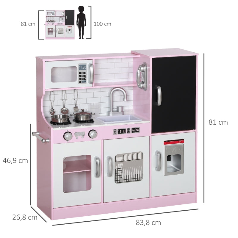 AIYAPLAY Play Kitchen Set with Pots, Blackboard, Telephone, Ice Cream Maker, Stove, Pink