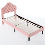 Upholstered Platform Bed Frame with Headboard, 90x200cm, Pink Velvet