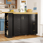 Extendable Bar Cart 2 Doors 3 Drawers Bar Table On Casters White/Black Wood Look
