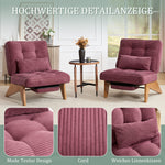 Modern Adjustable Backless Lounge Chair with Footrest, Lumbar Cushion, Wooden Legs - Fabric