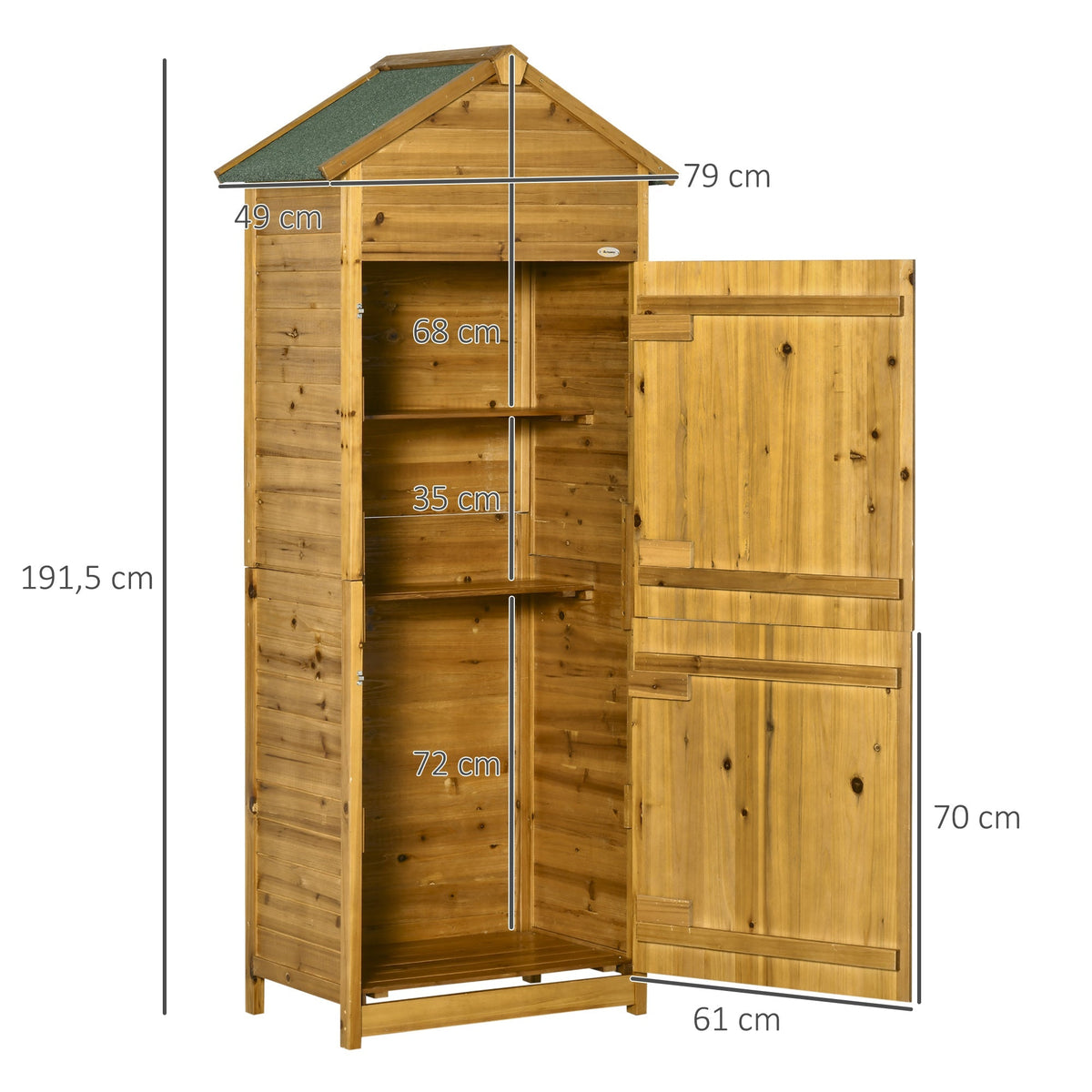 Garden Shed/Cabinet, Weatherproof 2 Doors 2 Shelves 79x49x191.5cm, Natural Wood