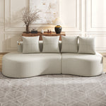 Linen Sofa with 4 Cushions, Cup Holder and Side Pocket, Beige