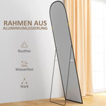 Full-Length Mirror, Curved Standing, Shatterproof Glass, Aluminum Frame, Black
