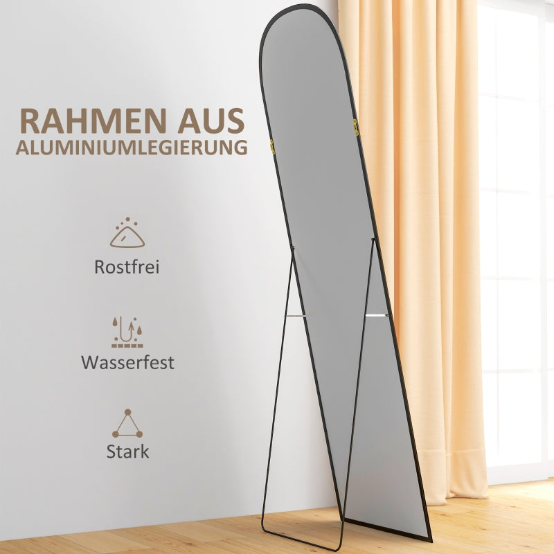 Full-Length Mirror, Curved Standing, Shatterproof Glass, Aluminum Frame, Black