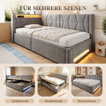 Upholstered Bed 90x200 cm with Storage & LED, Grey Velvet